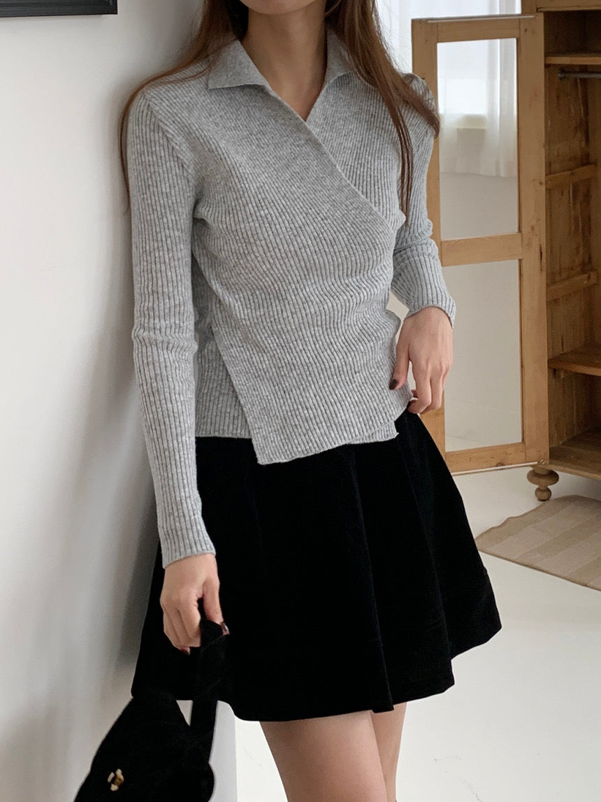 Wrap Collar V-Neck Knit