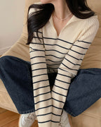Collar Striped Knit Top