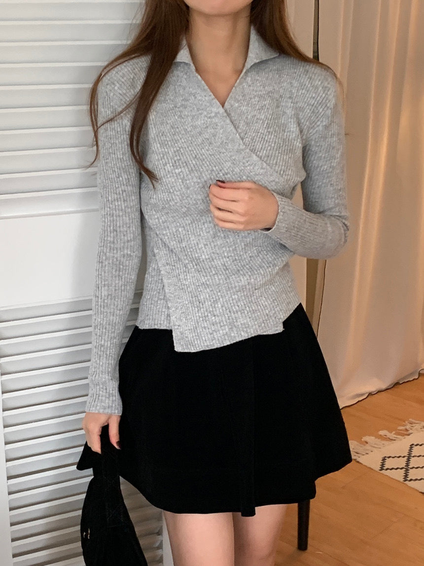 Wrap Collar V-Neck Knit