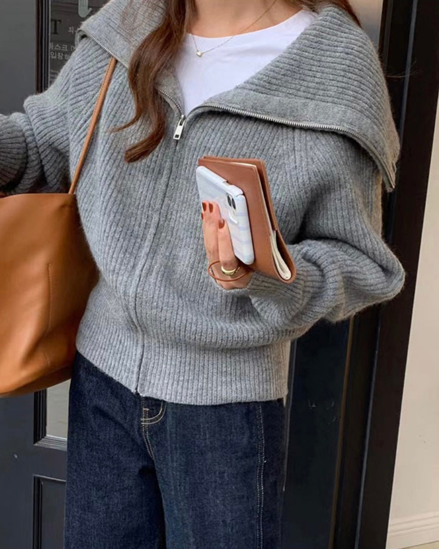 Sailor Collar Knitted Zip-Up