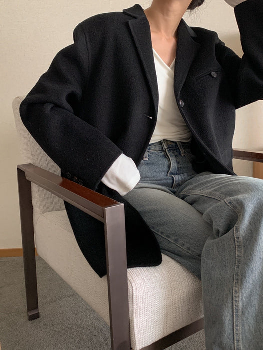 Black 100% Wool Jacket with Padded Vest