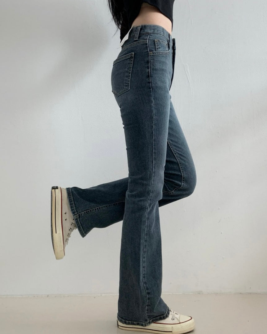 [S,M,L] Hidden Banding Stretchy Semi-Flared Denim Pants