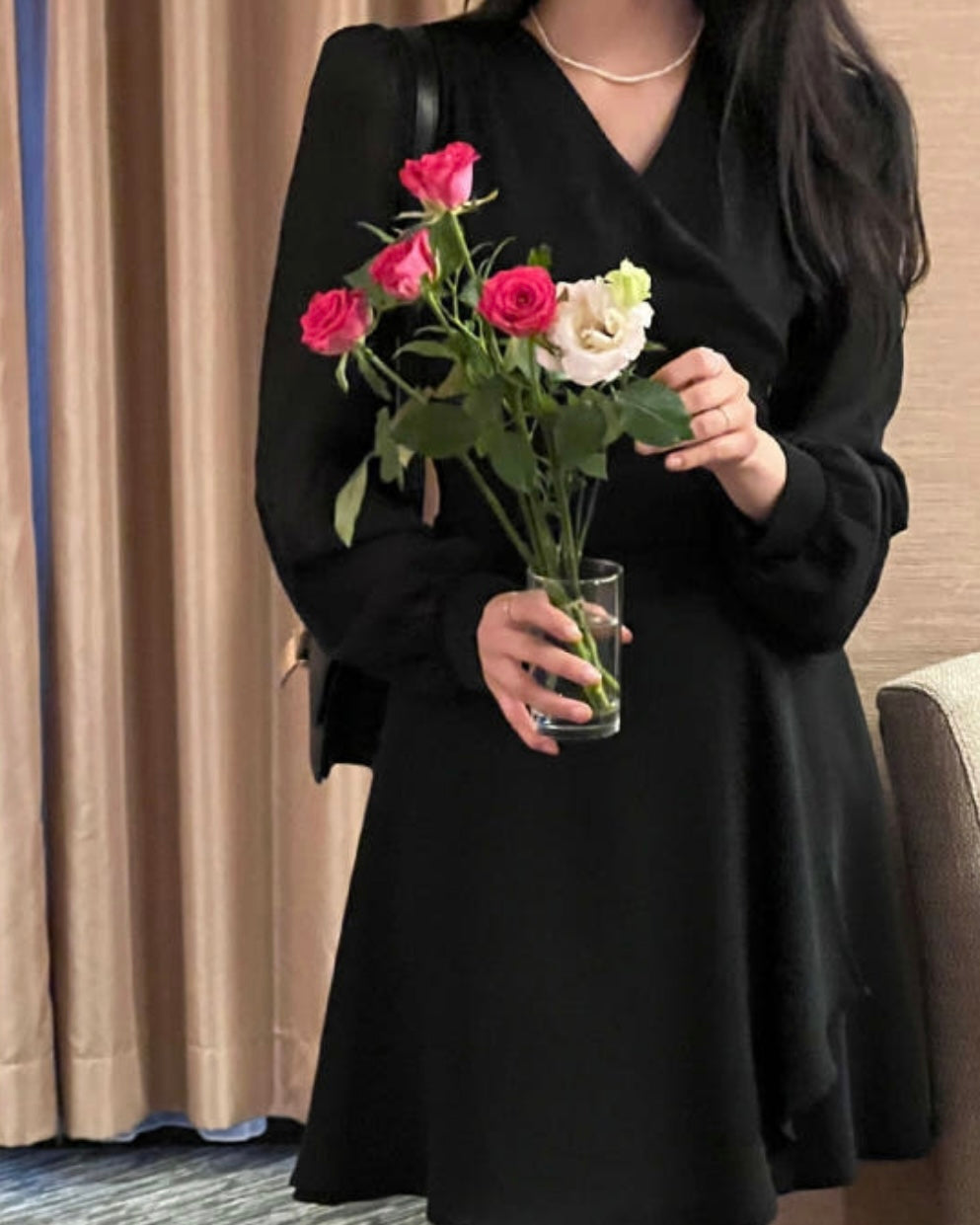 [ Pre-order ] Chiffon Sleeve Wrap Dress