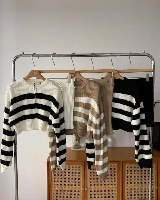 Striped Knit Zip-up Set