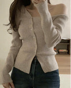 Oblique Buttons Ribbed Knit