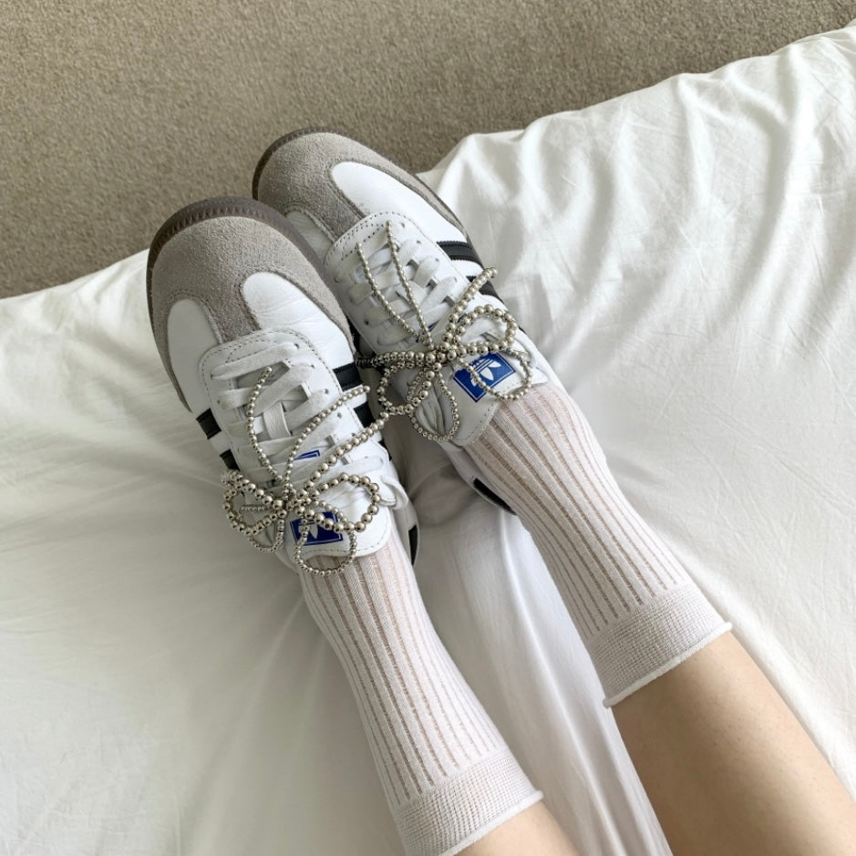 Double Pearl Ribbon Shoe Charm ( 2pcs )