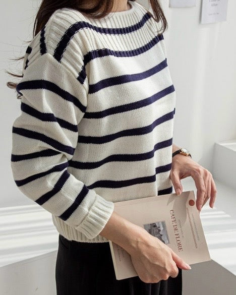 Striped Boat-neck Knit Top
