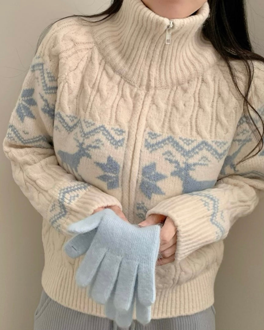 Nordic Cable Knit Zip-Up