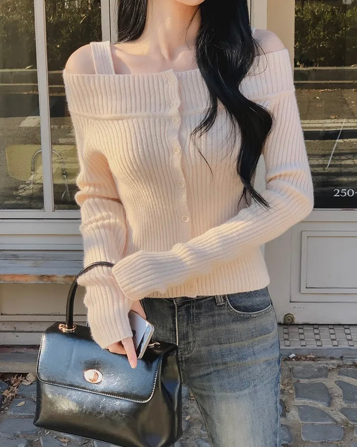 Two-Way Off-Shoulder Ribbed Knit