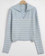 Collar Striped Knit Top