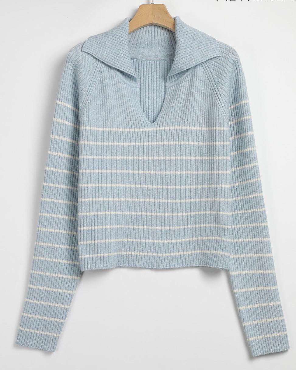 Collar Striped Knit Top