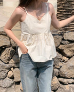 Shirring Adjustable Strap Blouse