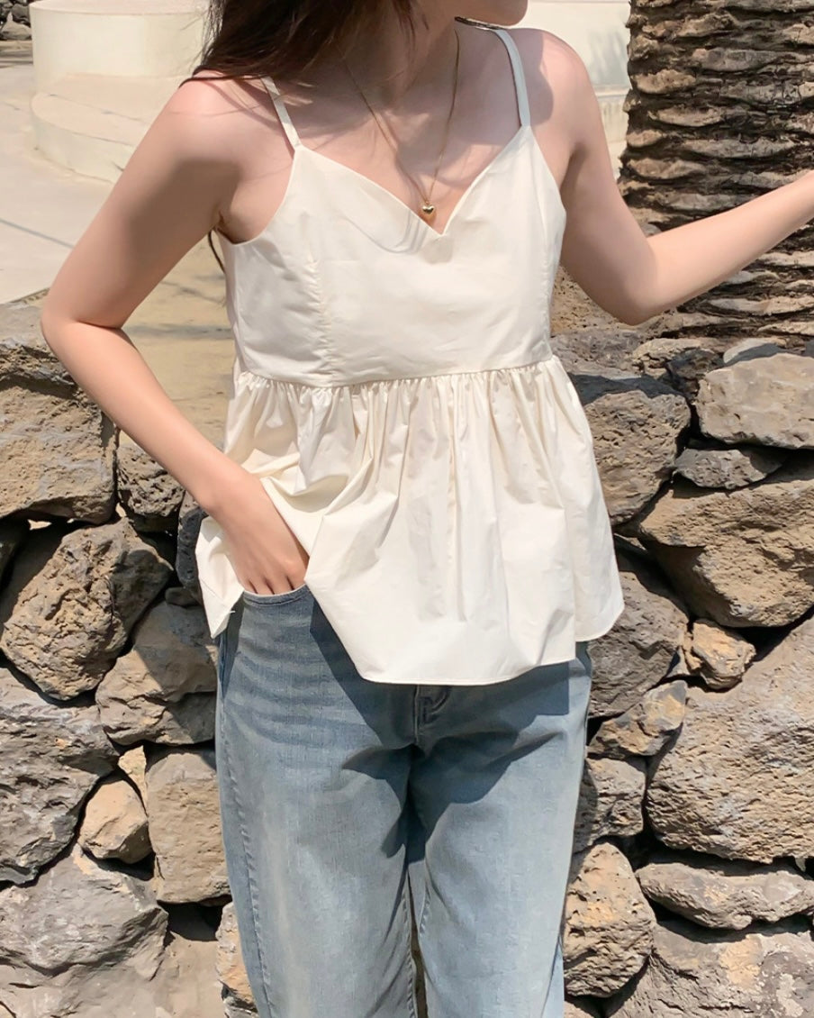 Shirring Adjustable Strap Blouse