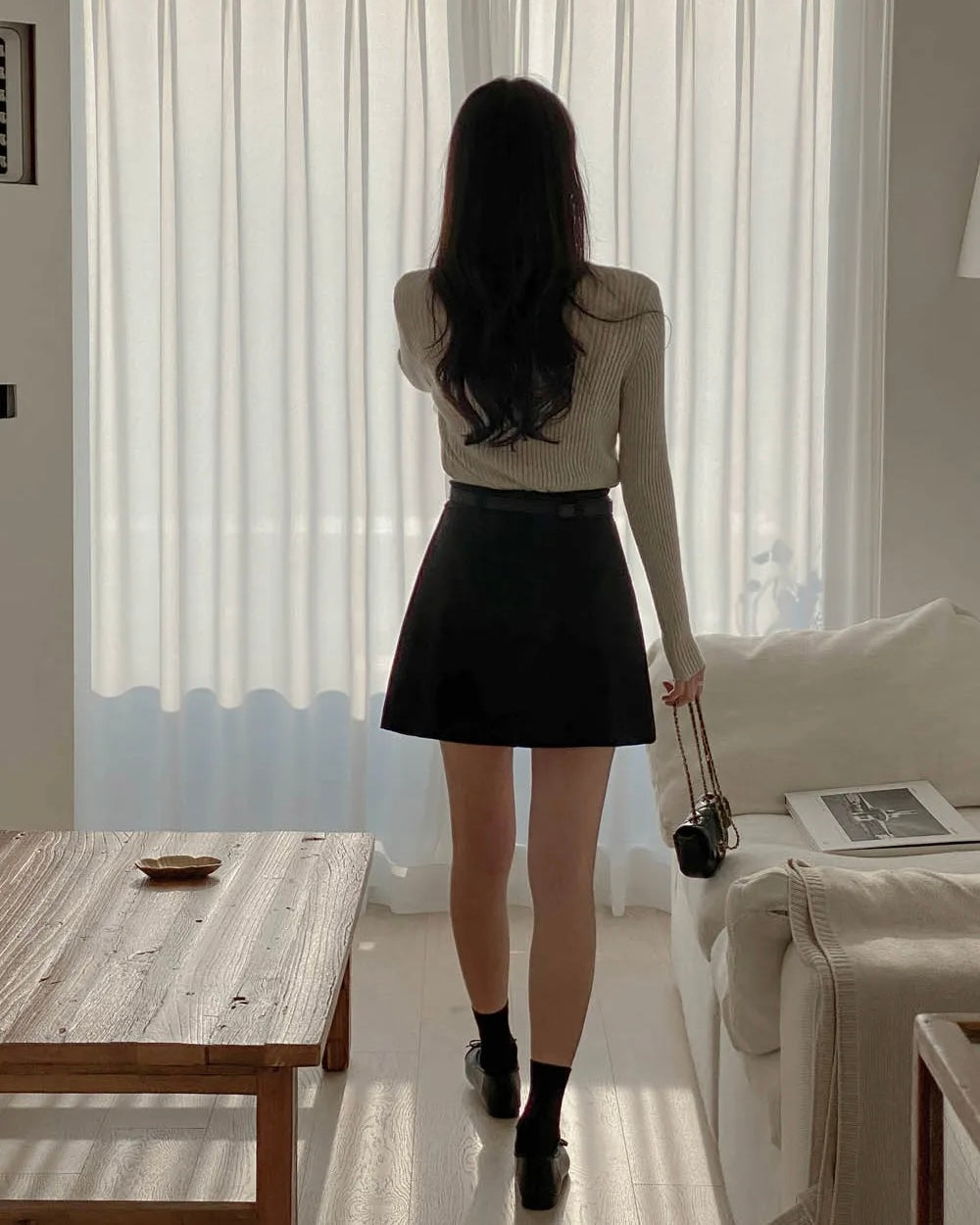 [S,M] A Pleats Belt Skirt Set