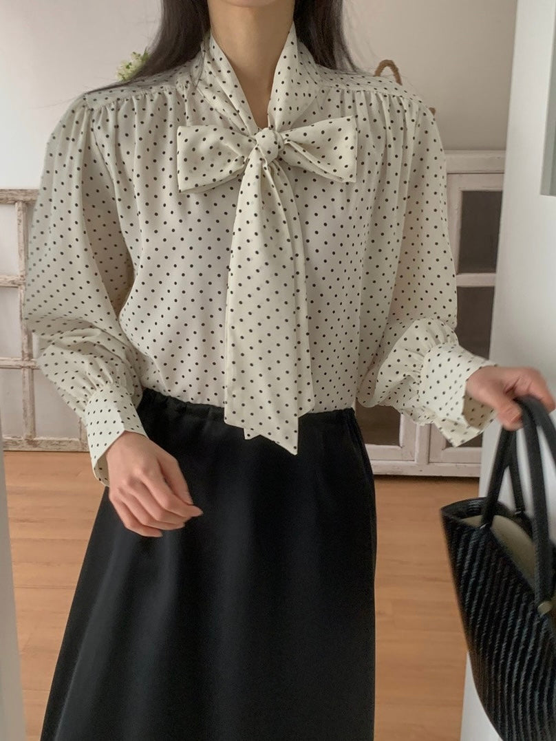 Polka Dot Ribbon Blouse