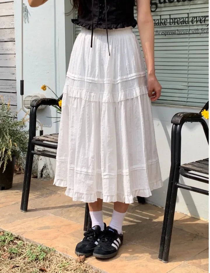 Dobby Ruffle Cotton Skirt