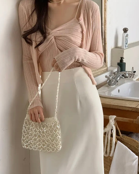 Twist Sleeveless Cardigan Set