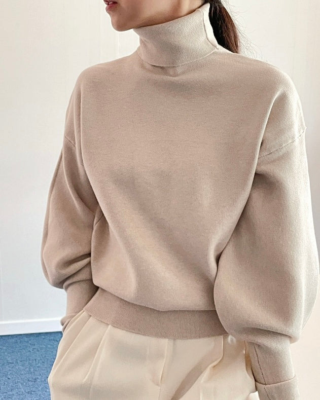 Puff Slaave Knitted Turtle-Neck