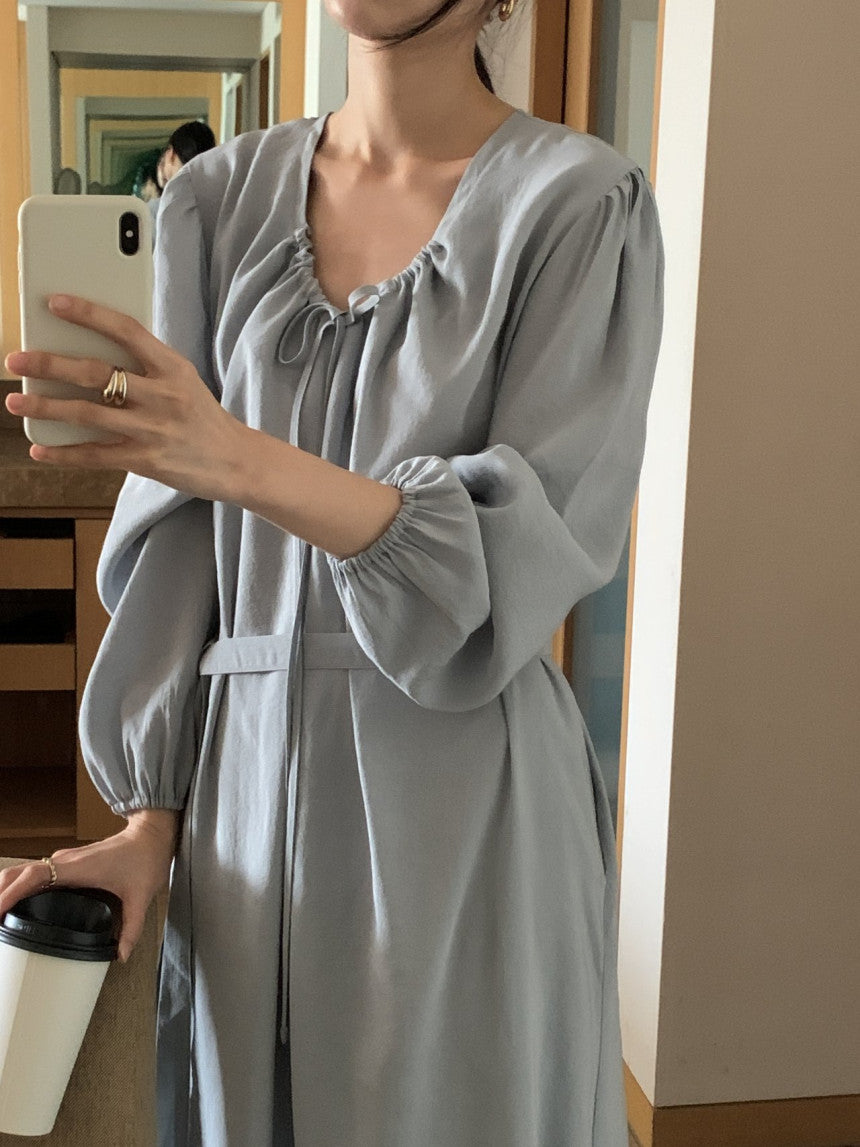 [ Pre-order ] Ribbon Shirring Long Dress