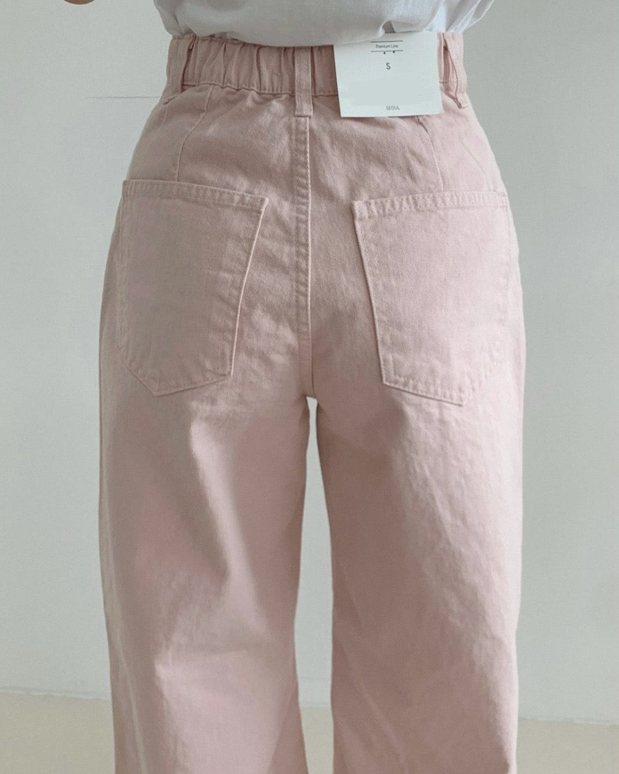 Pocket Back-Band Wide Cotton Pants