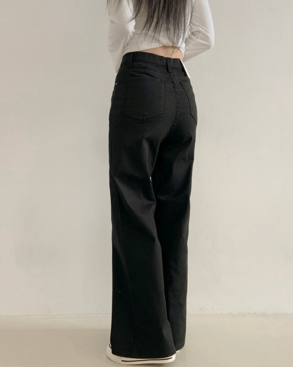 [S/M/L] Black High-Waist Stretchy Flared Cotton Pants