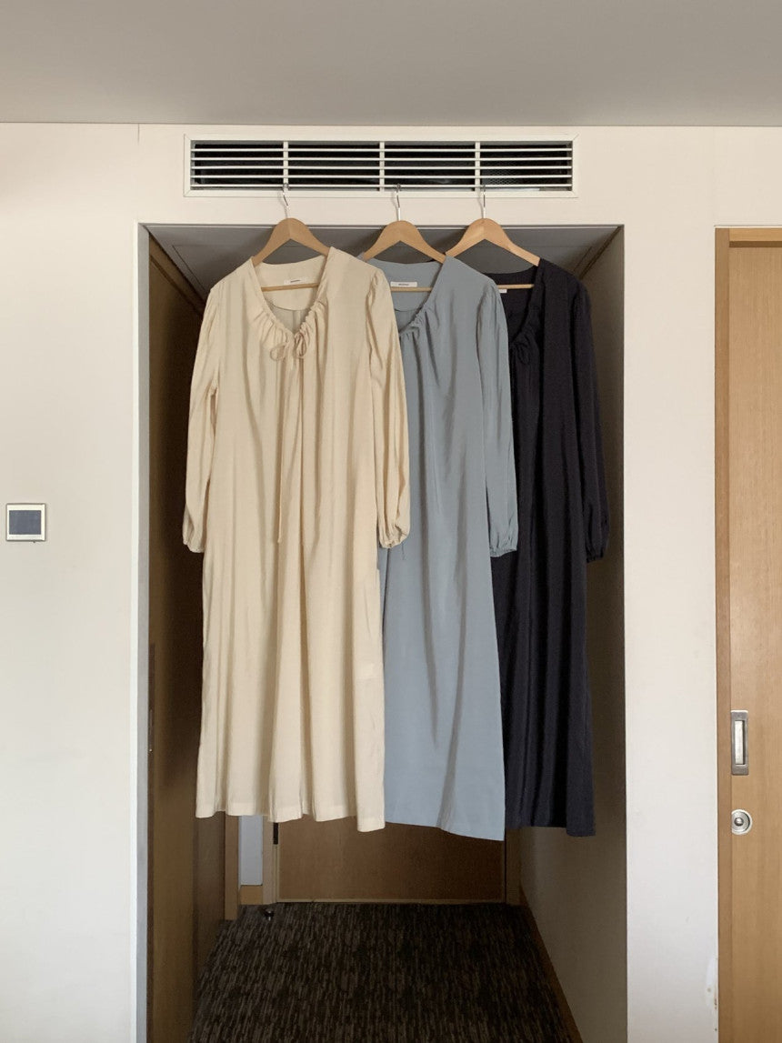 [ Pre-order ] Ribbon Shirring Long Dress