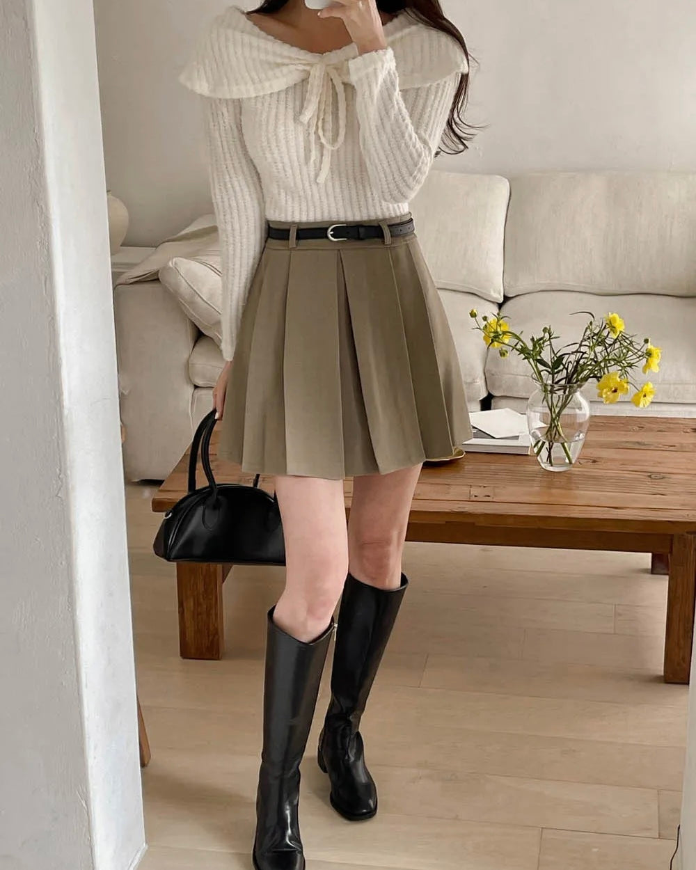 [S,M] A Pleats Belt Skirt Set