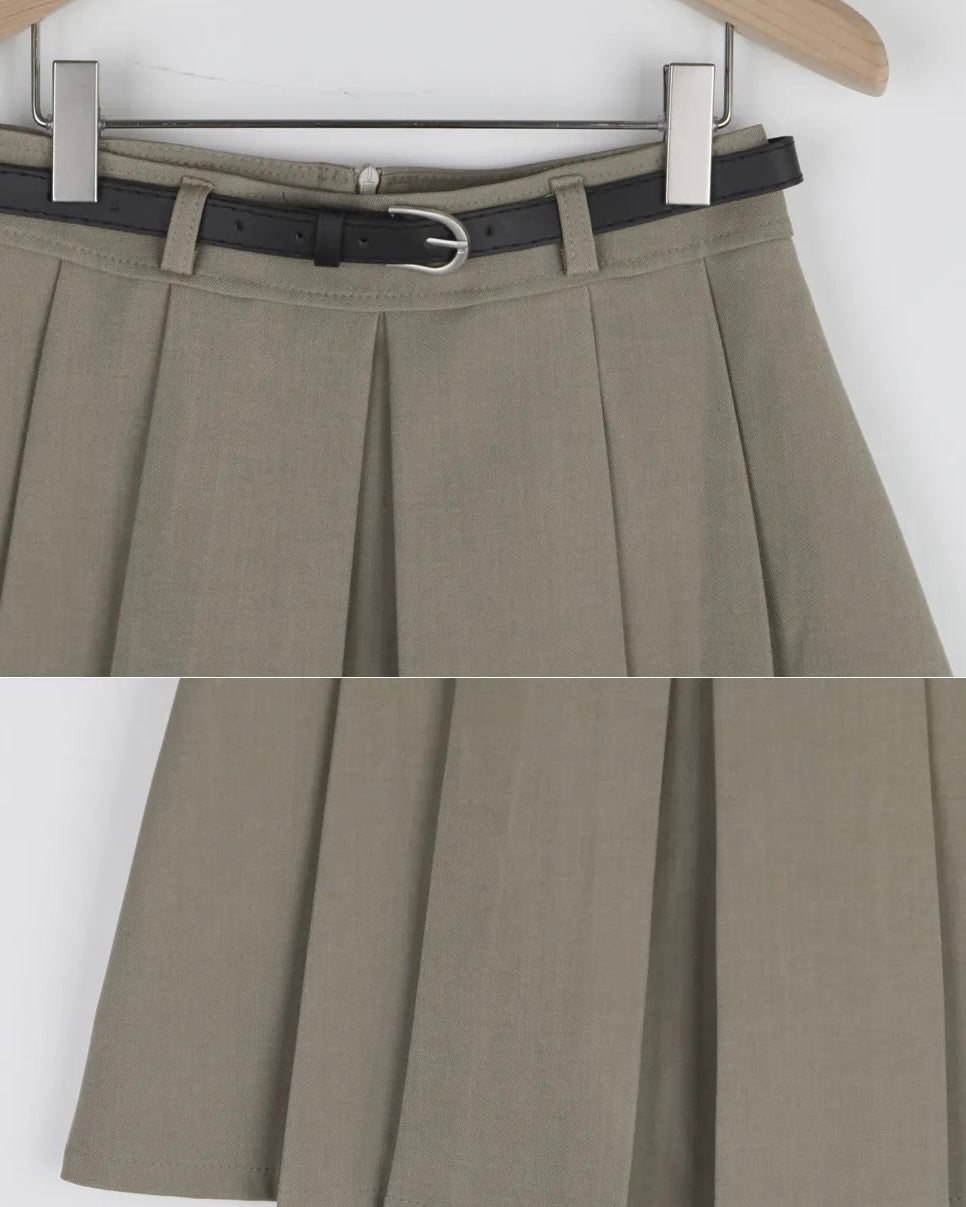 [S,M] A Pleats Belt Skirt Set