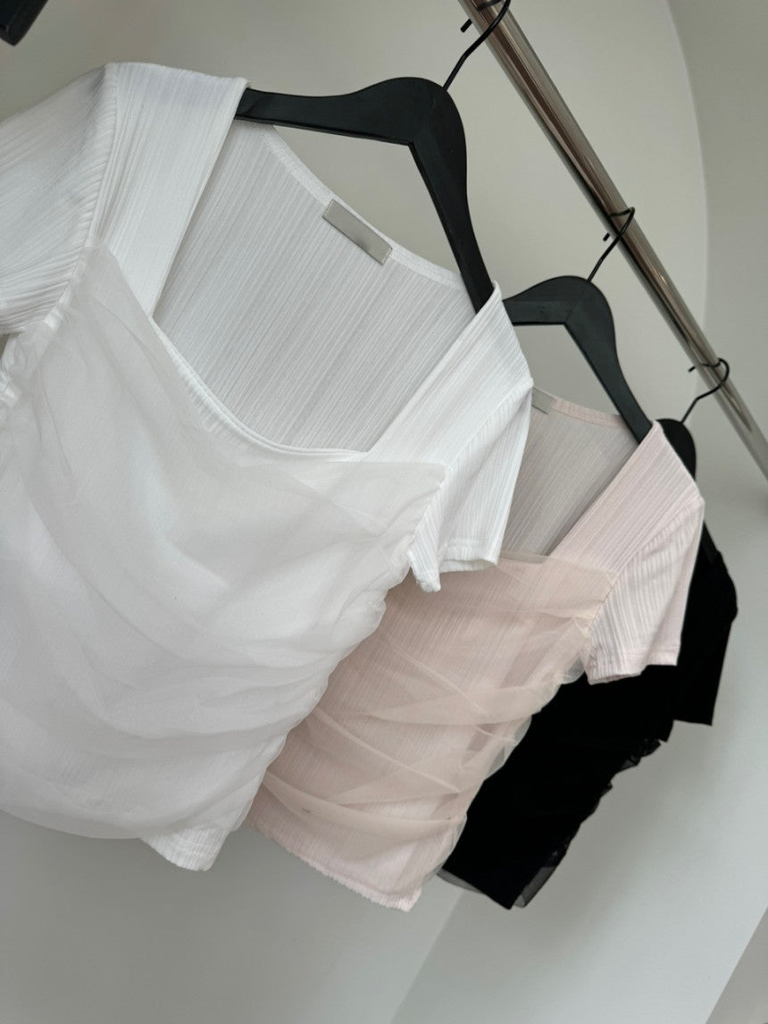 [ Sale Excluded ] Mesh Square-Neck Top