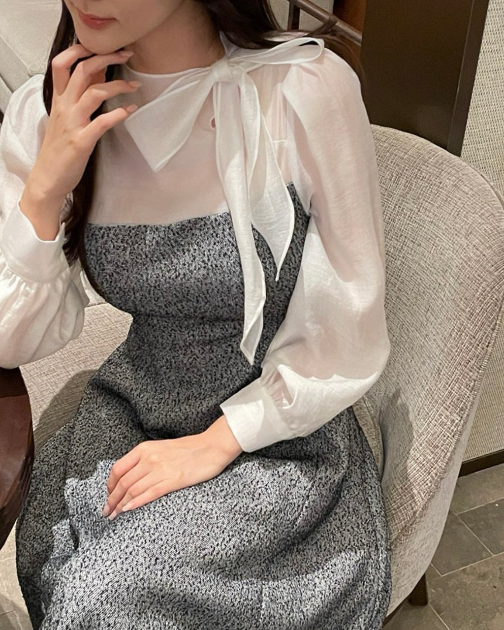 [ Pre-order ] Amelie Pearl Tweed Dress