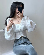 Square-Neck Cropped Blouse
