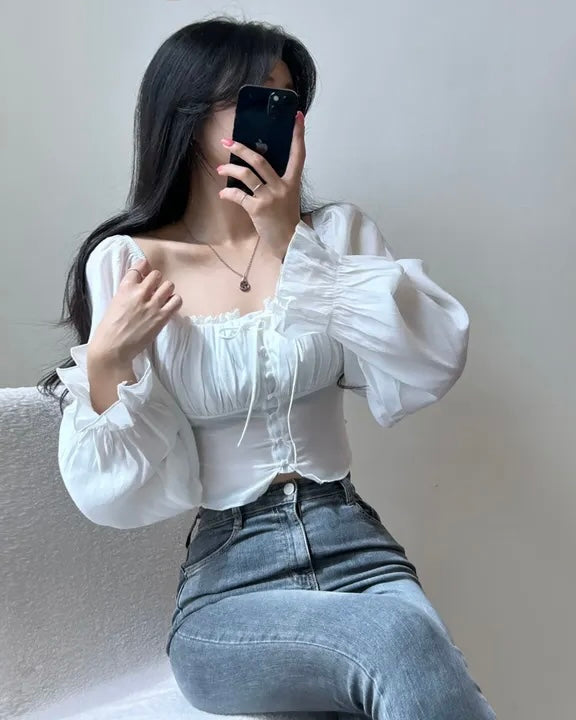 Square-Neck Cropped Blouse