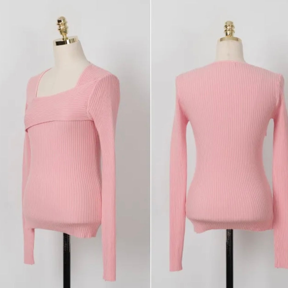 Oblique Ribbed Knit Top