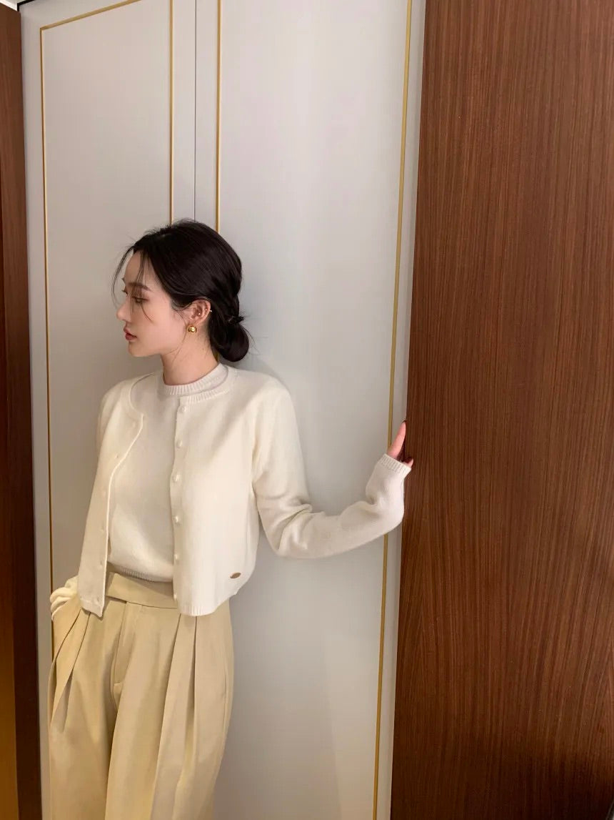 Knitted Short-Sleeves Cardigan Set