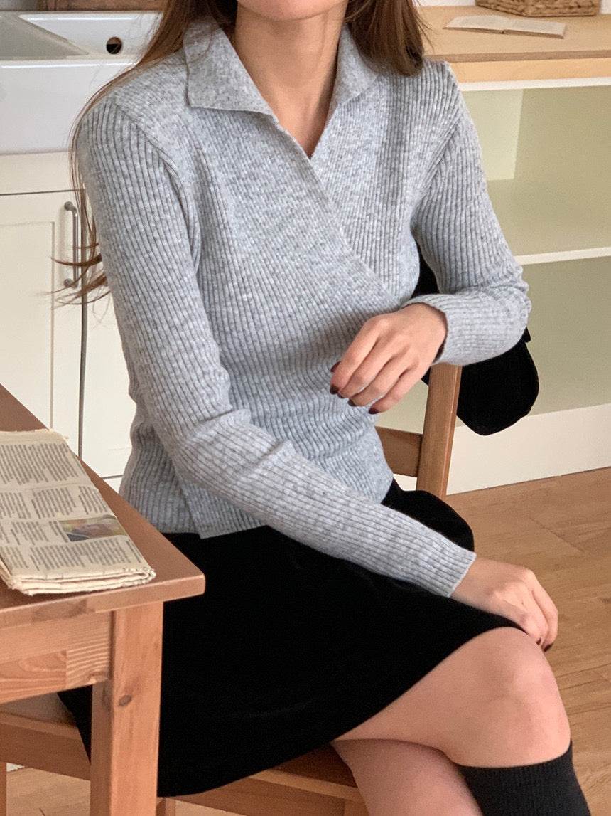 Wrap Collar V-Neck Knit