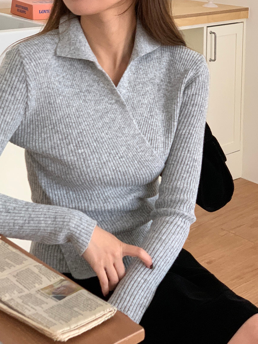 Wrap Collar V-Neck Knit