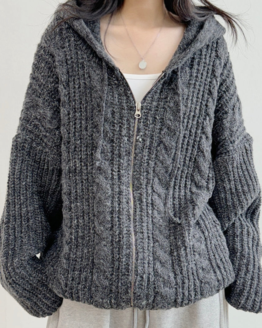 Hoodie Cable Knit Zip-Up
