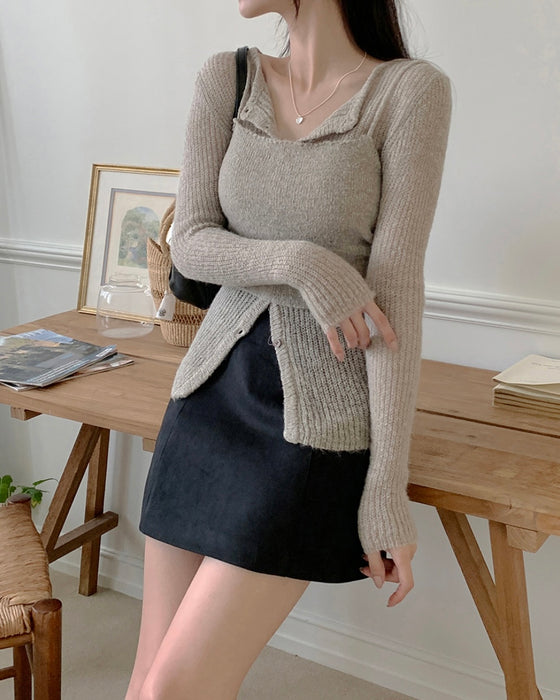 Bagel Wool Bustier Cardigan Set