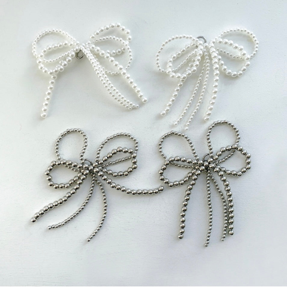 Double Pearl Ribbon Shoe Charm ( 2pcs )