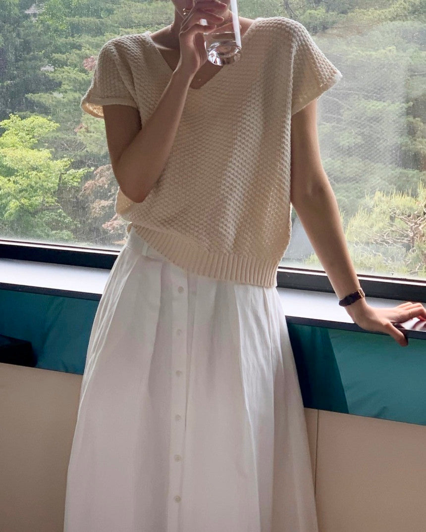 Plate Cotton V-Neck Knit