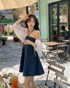 Denim Halter-Neck Blouse