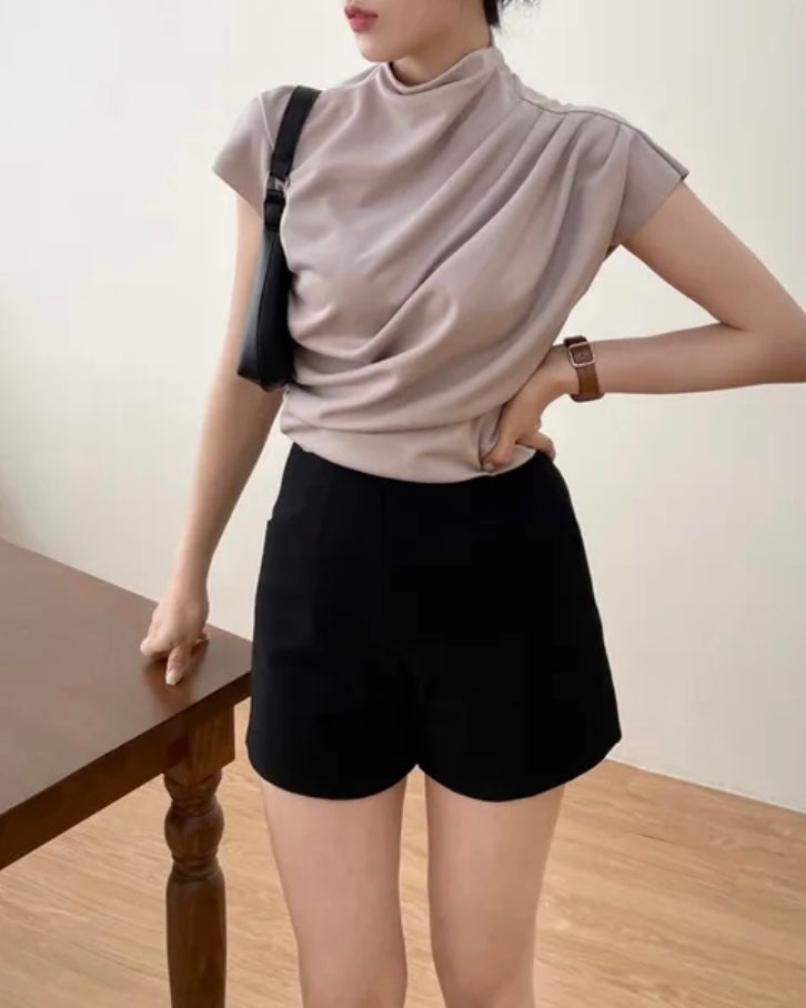 Shirring Half-Neck Top