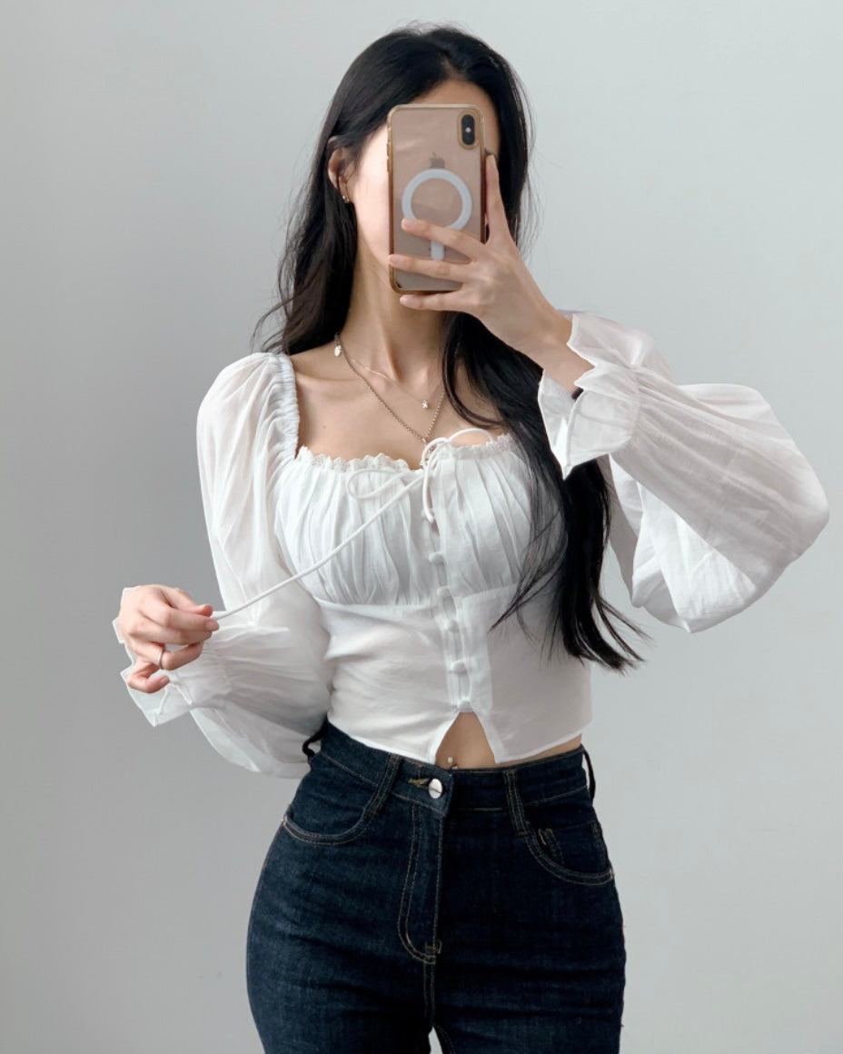 Square-Neck Cropped Blouse