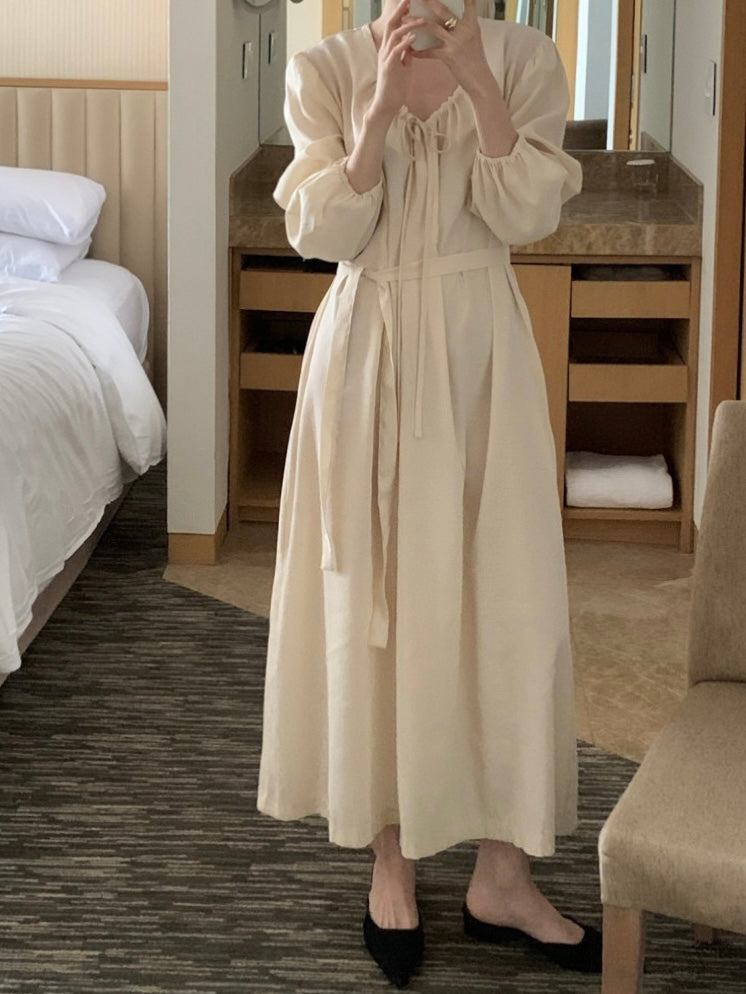 [ Pre-order ] Ribbon Shirring Long Dress