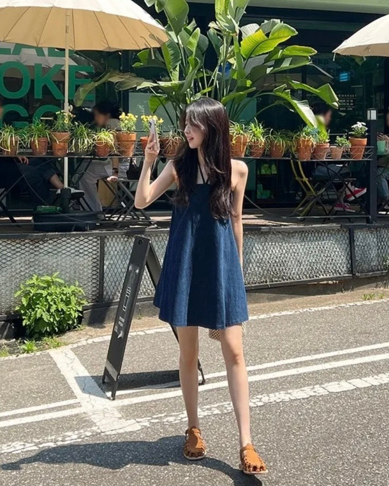 Denim Halter-Neck Blouse