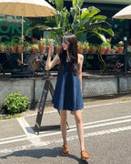 Denim Halter-Neck Blouse