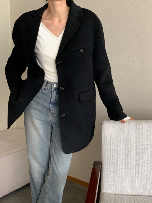 Black 100% Wool Jacket with Padded Vest