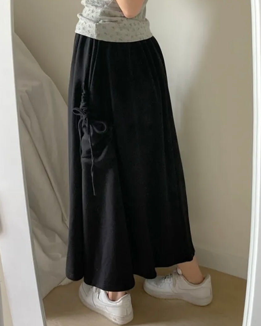 Ribbon Pocket Banding Long Skirt
