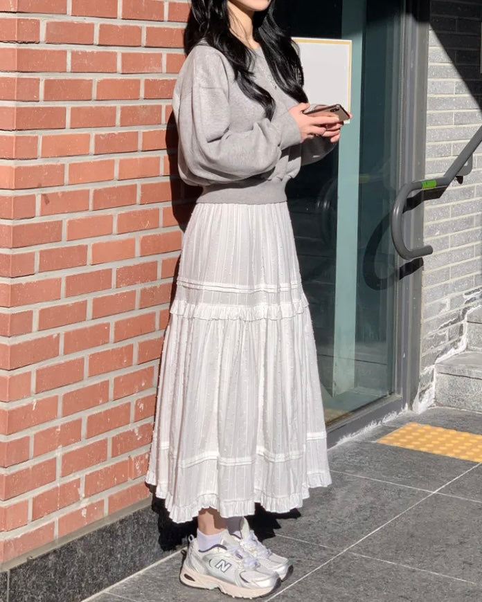 Dobby Ruffle Cotton Skirt
