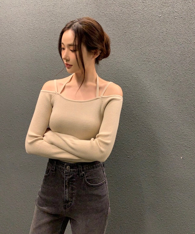 Cathy Ribbed Halter-Neck Knit Top